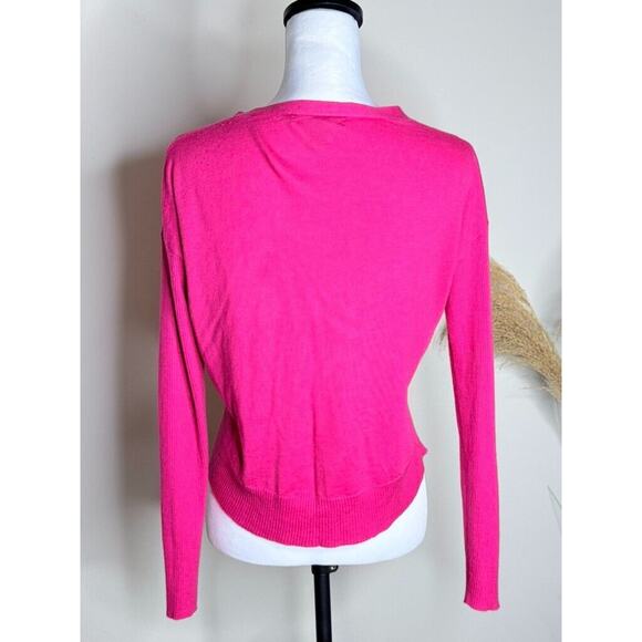 Banana Republic Sweater Crop P/XS Pink Silk Blend Long Sleeve Button Cardigan - Picture 4 of 8